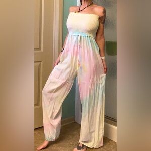 Women’s Kiwi & Punch pastel tie dye jumpsuit. Size L